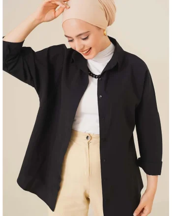 Camasa HiCCUP, poplin, croiala lejera, bumbac si poliester, Negru