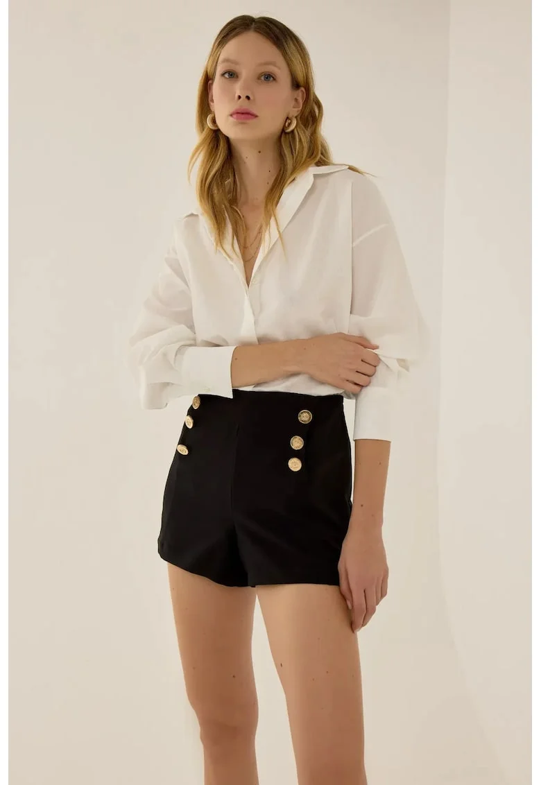 Pantaloni scurti,  cu detalii aurii, textil, Negru