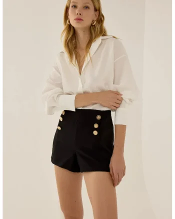 Pantaloni scurti,  cu detalii aurii, textil, Negru