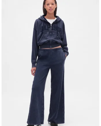 Pantaloni de trening cu croiala evazata Vintage, Albastru inchis