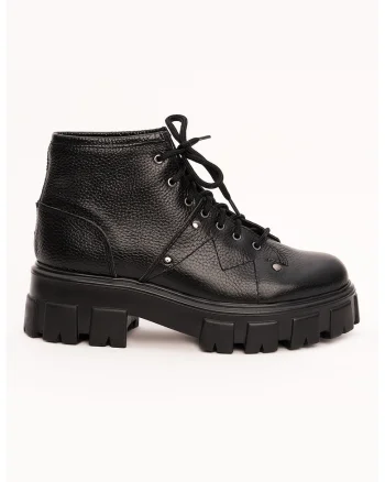 Botine din piele cu aspect granulat, Negru