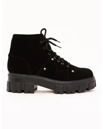 Botine din piele intoarsa cu talpa masiva, Negru