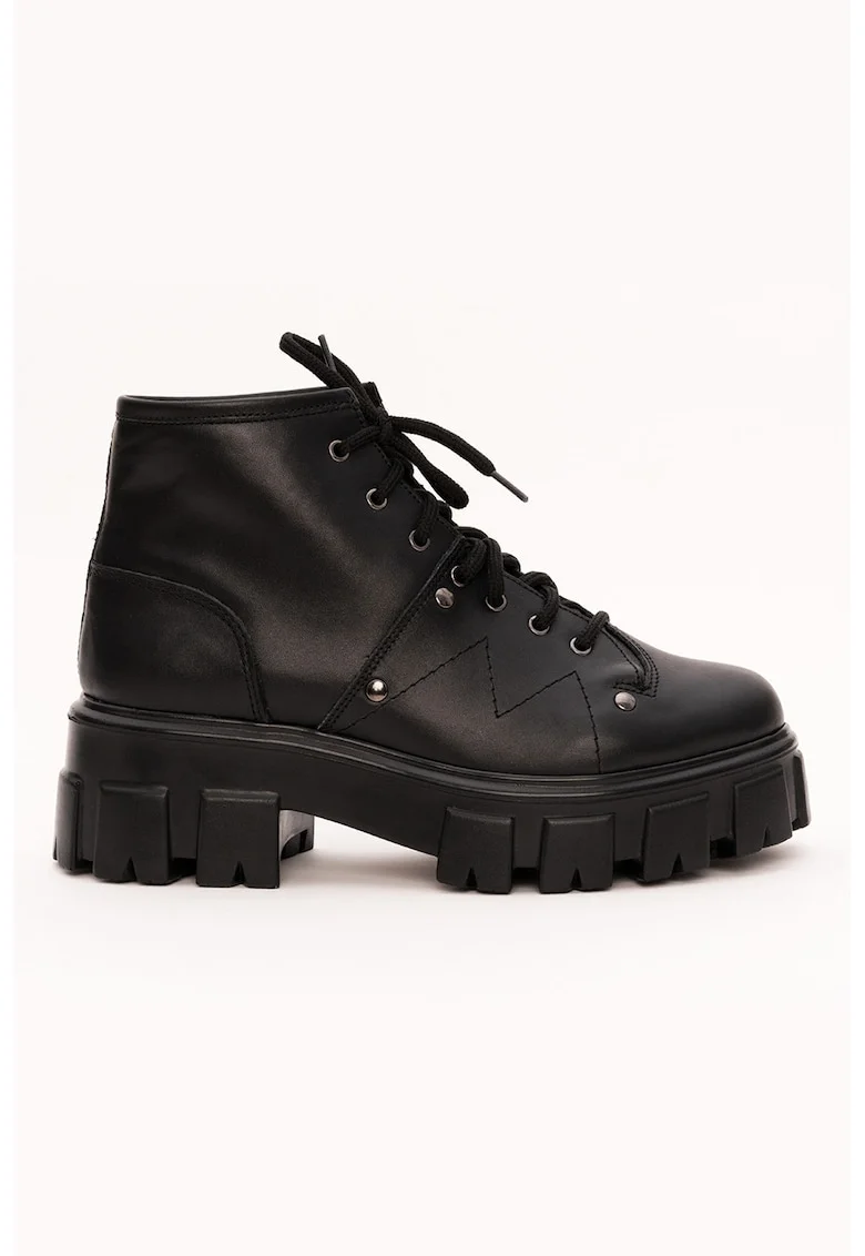 Botine din piele intoarsa cu talpa masiva, Negru