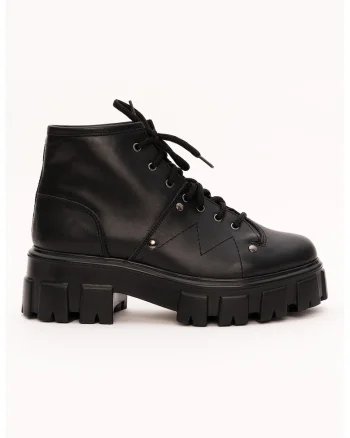 Botine din piele intoarsa cu talpa masiva, Negru