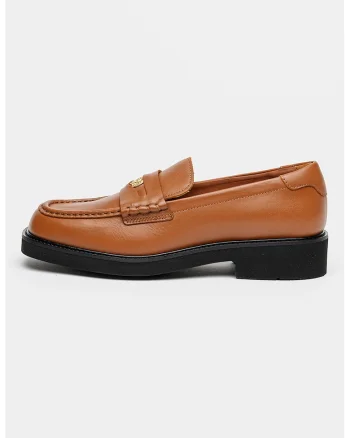 Pantofi loafer uni de piele, Auriu/Maro scortisoara