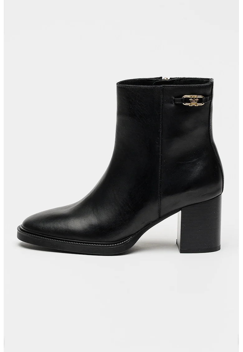 Botine din piele cu toc, Negru