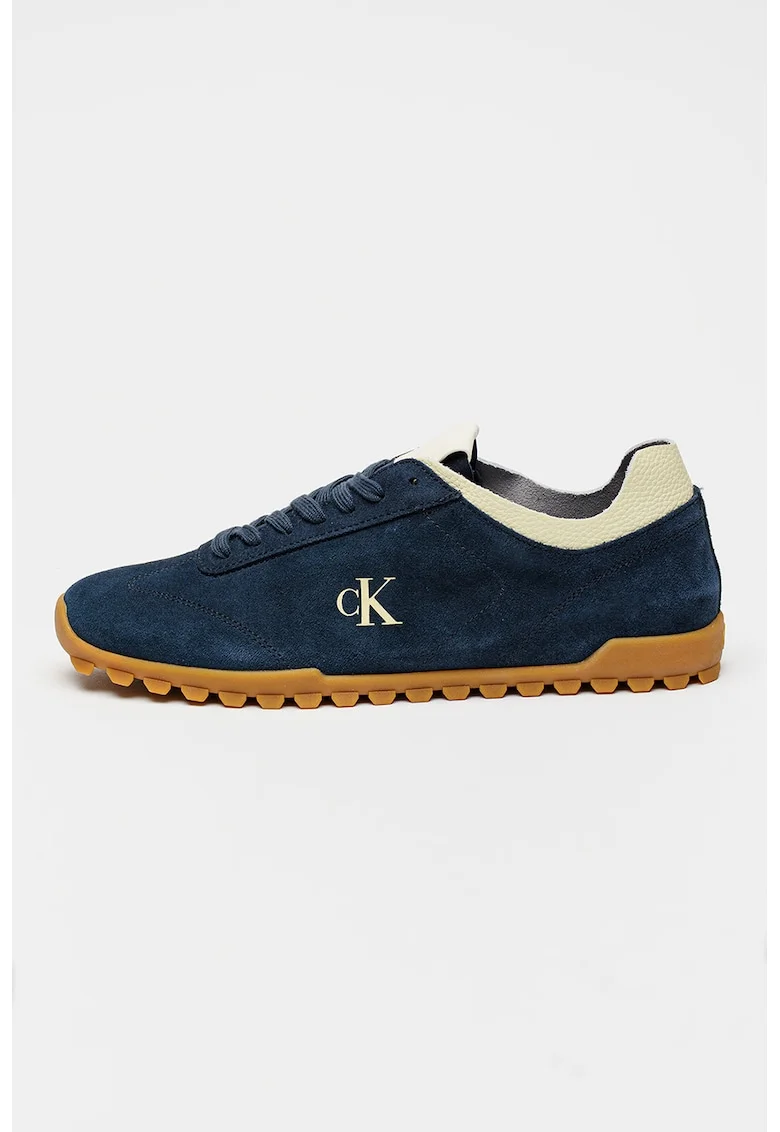 Pantofi sport low-cut de piele intoarsa cu garnituri de piele, Bleumarin