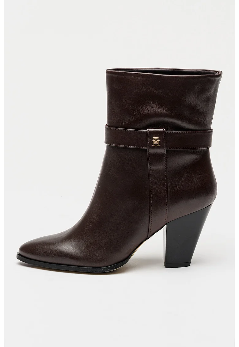 Botine de piele cu toc cubanez, Maro