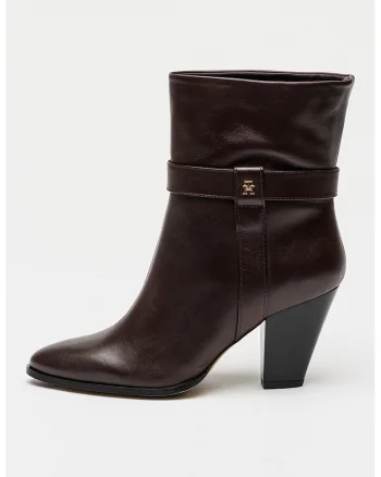 Botine de piele cu toc cubanez, Maro
