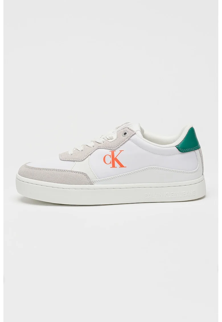 Pantofi sport low-cut de piele, Alb/Verde