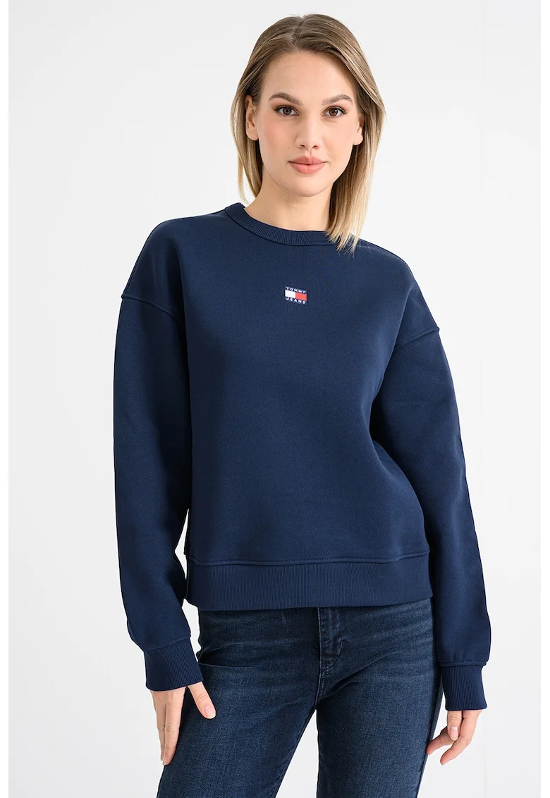 Bluza de trening cu decolteu la baza gatului si logo discret, Bleumarin