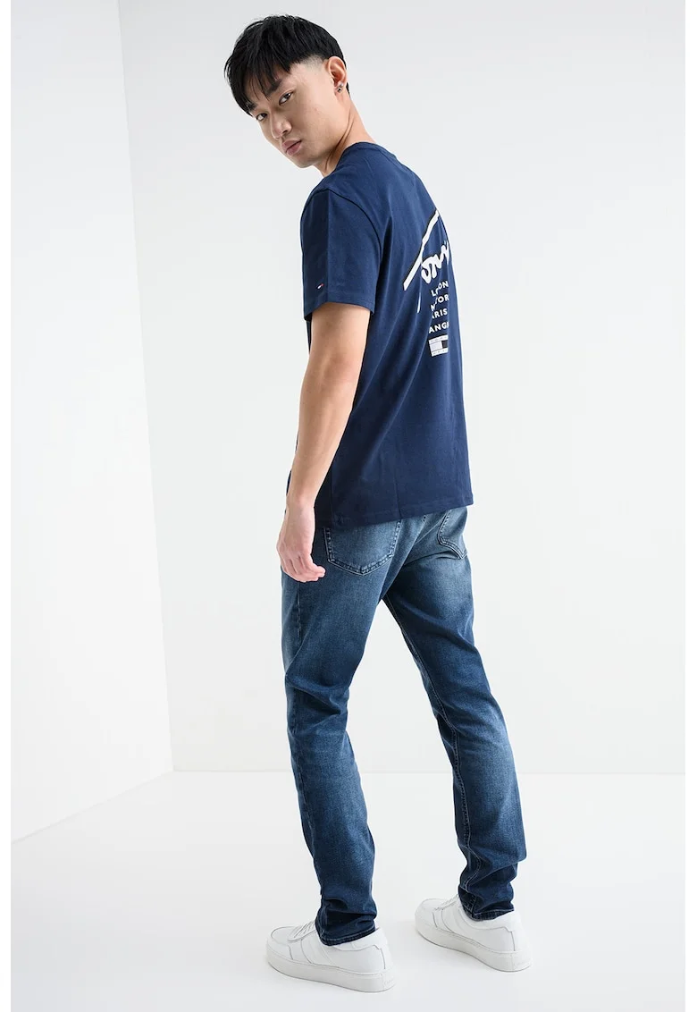 Tricou de bumbac cu imprimeu logo pe partea din spate Signature, Alb/Bleumarin