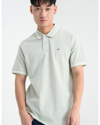 Tricou regular fit cu terminatii contrastante, Alb/Verde pal