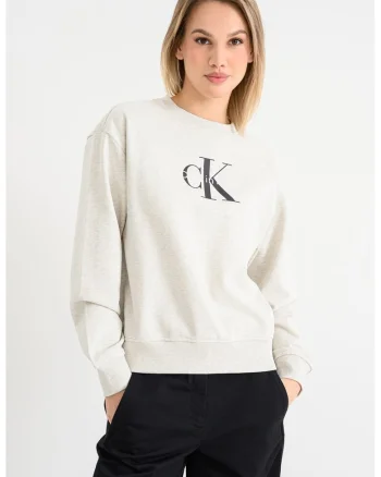 Bluza de trening cu maneci cazute si imprimeu logo, Negru/Gri melange