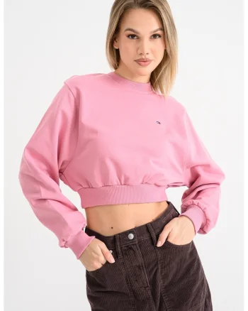 Bluza crop de trening cu model uni, Roz