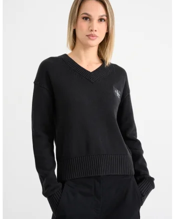 Pulover cu decolteu in V si maneci cazute, Negru