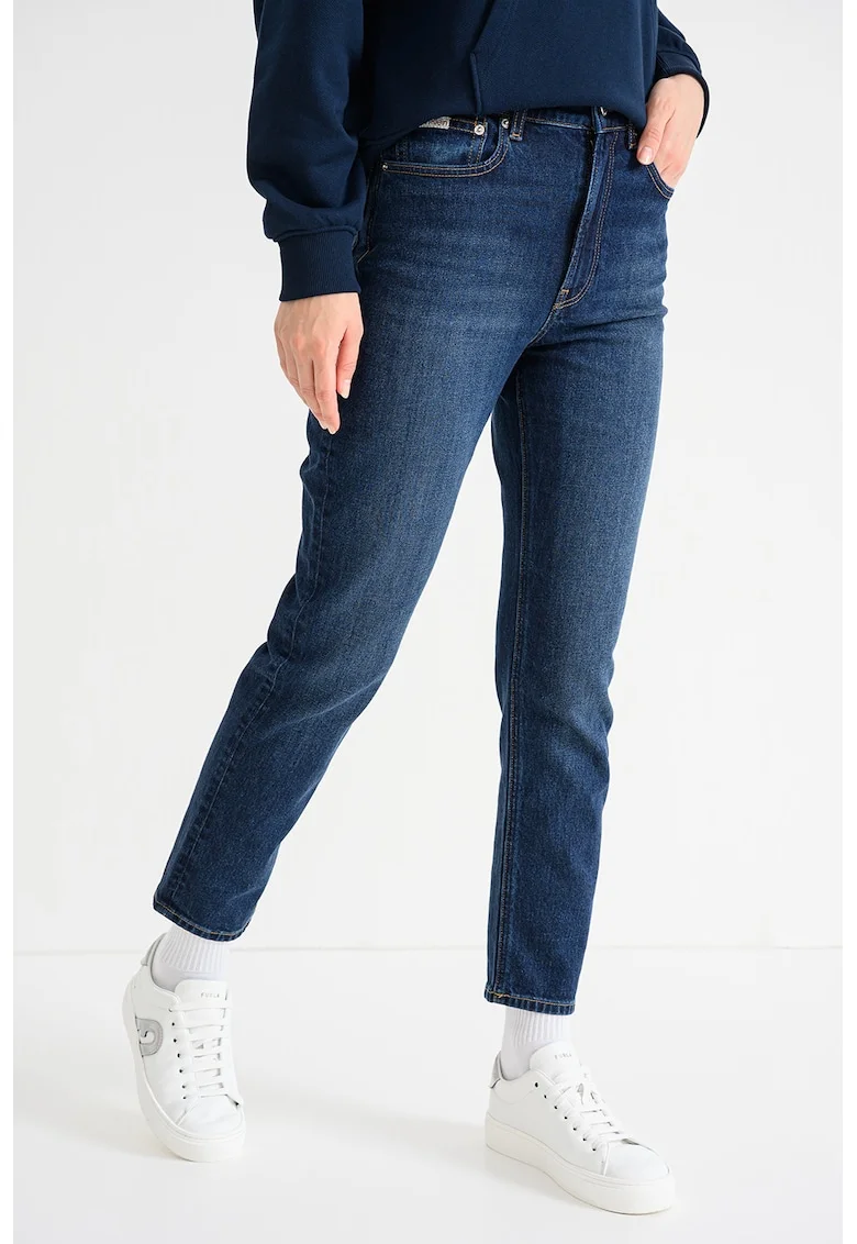 Blugi crop cu croiala dreapta, Bleumarin