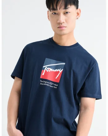 Tricou cu logo si decolteu la baza gatului, Rosu/Alb optic/Bleumarin