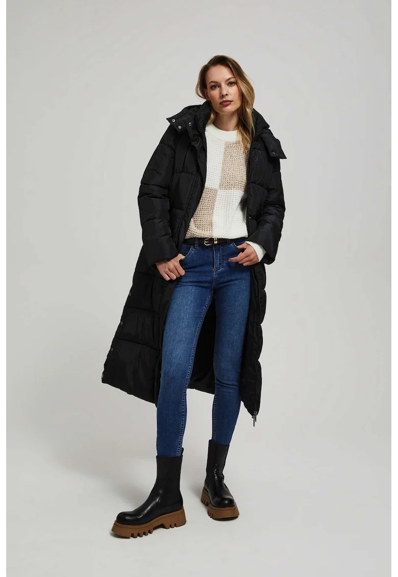 Jacheta neagra cu gluga, matlasata, Negru