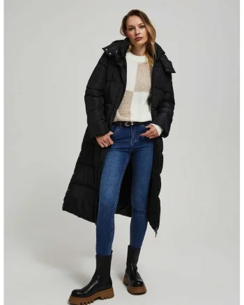 Jacheta neagra cu gluga, matlasata, Negru
