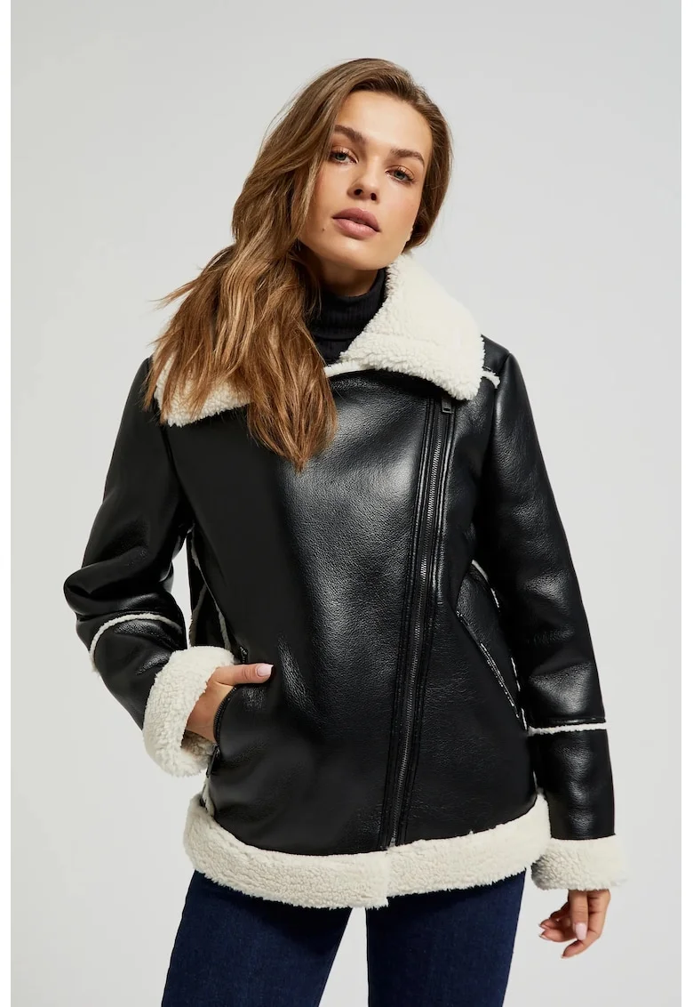 Jacheta neagra cu guler de blana, Negru
