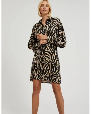 Rochie neagra cu imprimeu animalier, Negru
