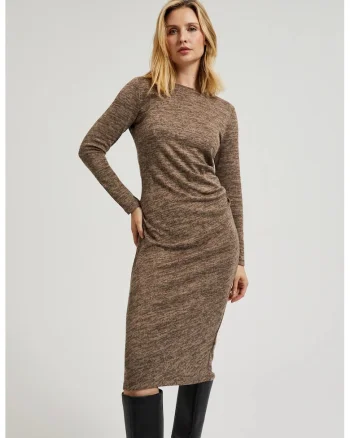 Rochie midi cu plisuri maronie, Maro