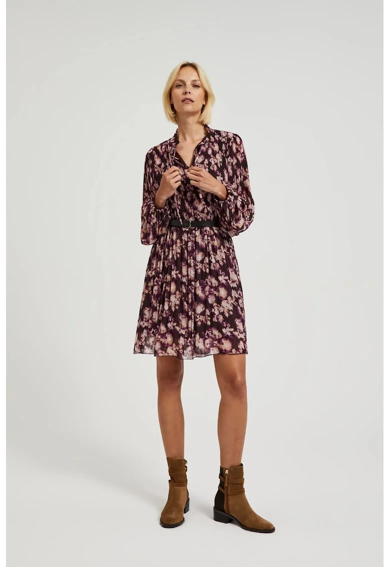 Rochie pliata cu curea in brun, Maro