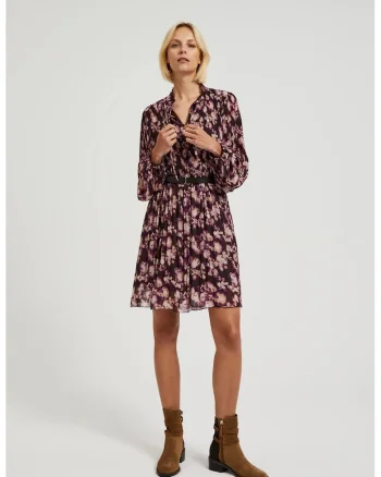 Rochie pliata cu curea in brun, Maro