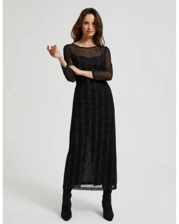 Rochie maxi neagra cu fir metalizat, Negru