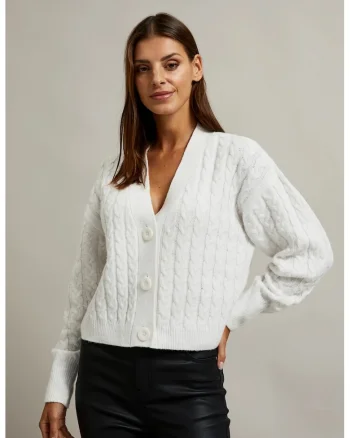 Cardigan scurt cu nasturi alb, Alb