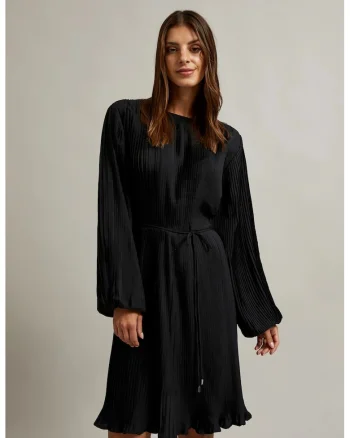 Rochie plisata cu curea neagra, Negru
