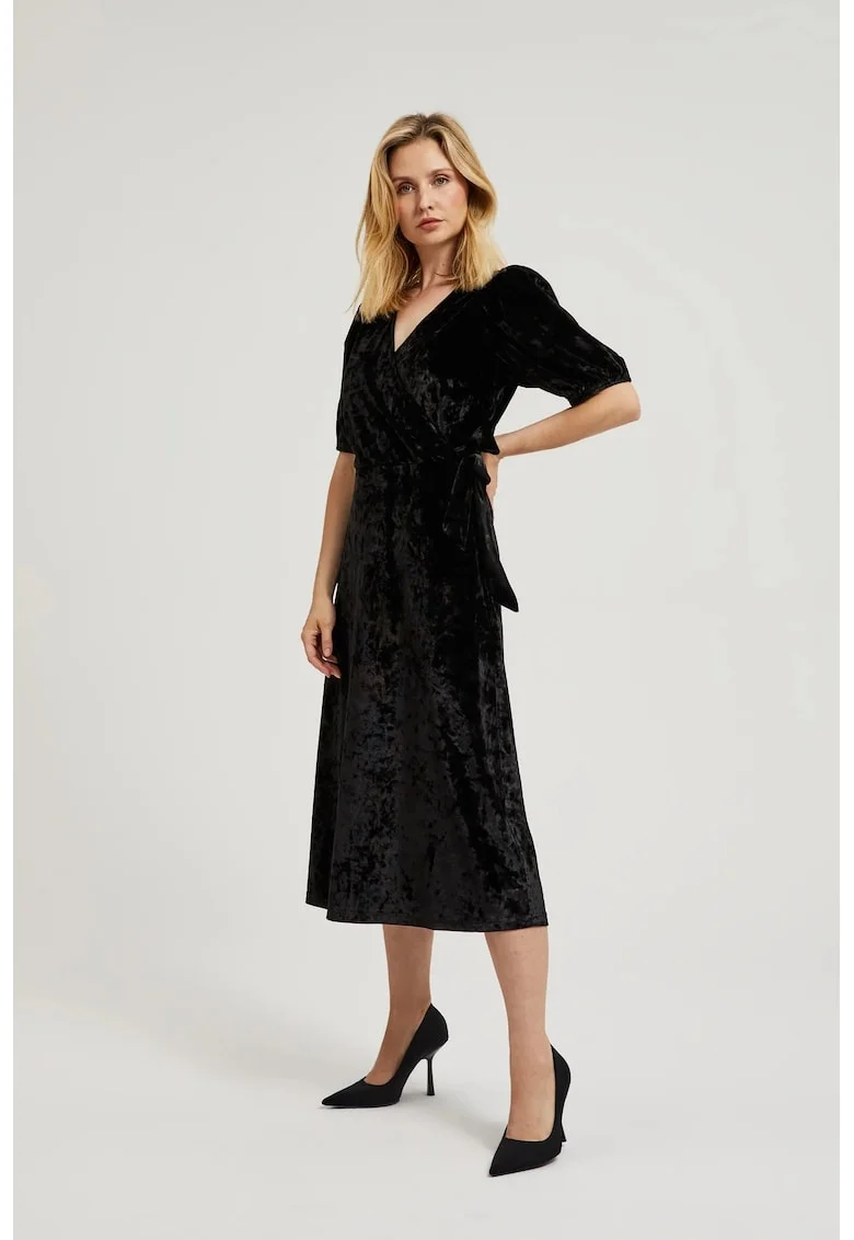 Rochie midi din catifea neagra, Negru