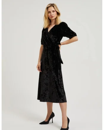 Rochie midi din catifea neagra, Negru