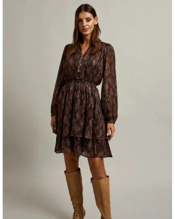Rochie neagra cu imprimeu animalier si fusta evazata, Negru