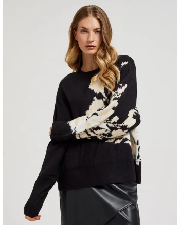 Pulover negru cu model si croiala lejera, Negru