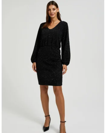 Rochie neagra cu fir metalic, Negru