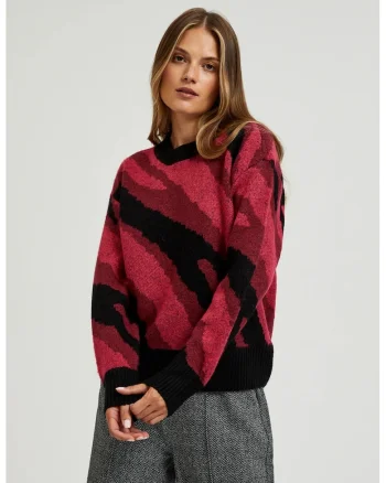 Pulover rosu cu model geometric, Rosu