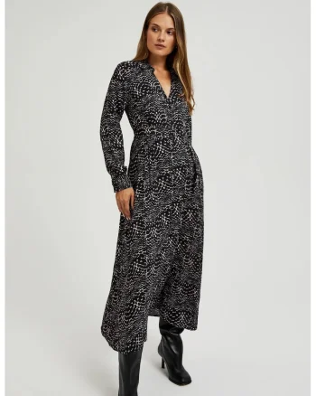 Rochie midi din viscose neagra, Negru