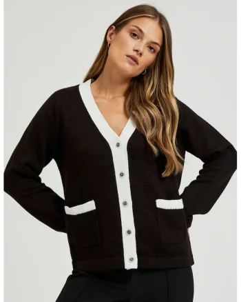 Cardigan negru cu butoane decorative si maneci lungi, Negru