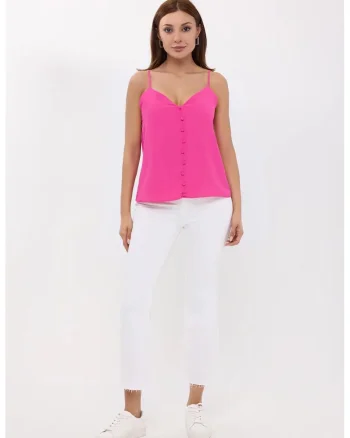 Bluza  fara maneci, decolteu in V, roz, viscoza, Roz