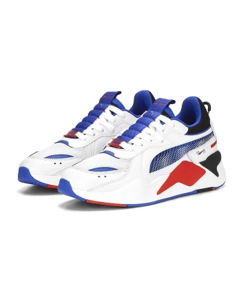 Pantofi sport cu garnituri de piele ecologica si insertii textile RS-X GEN, Albastru royal/Rosu vermillion/Alb murdar
