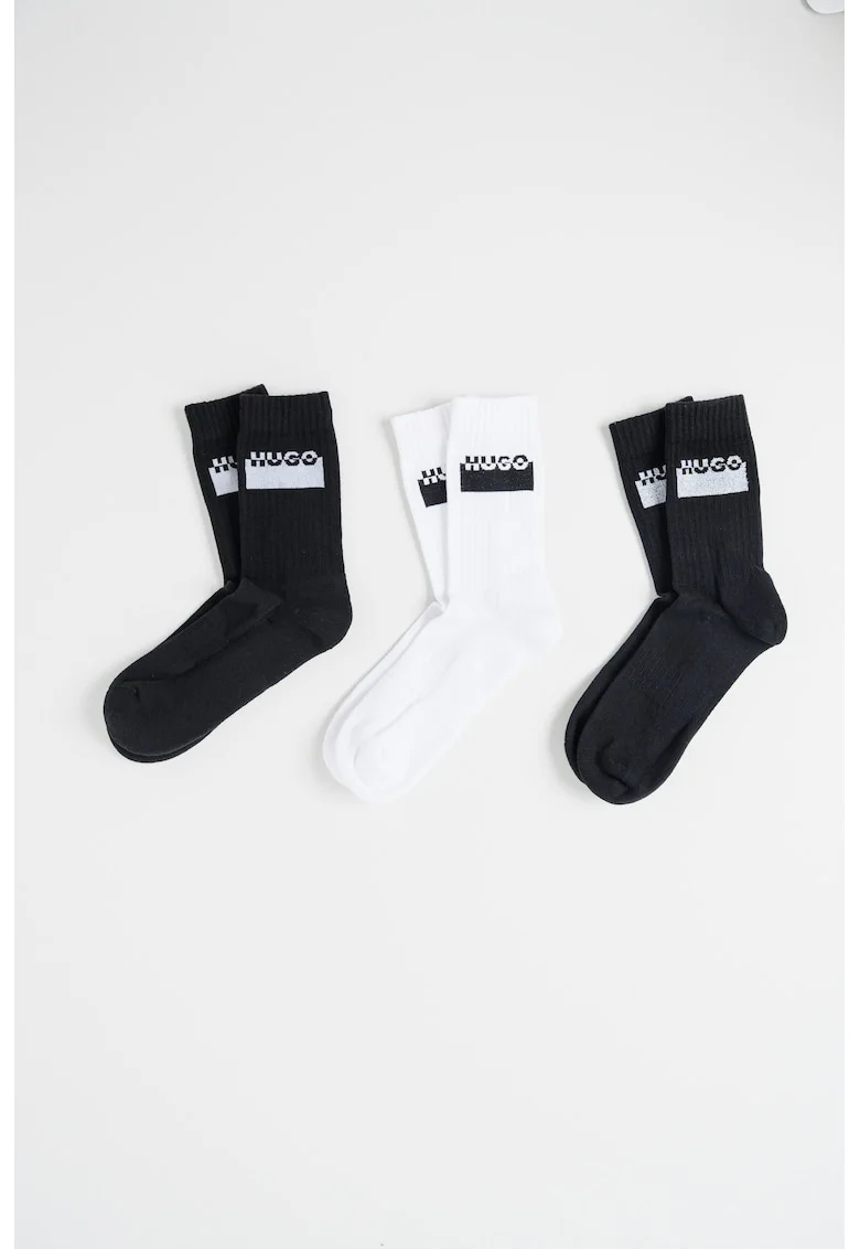 Sosete lungi cu logo, Alb/Negru