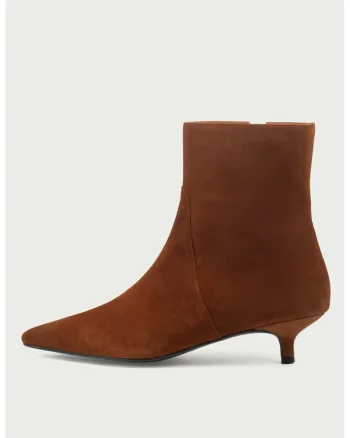 Botine de piele intoarsa cu varf ascutit, Maro cognac
