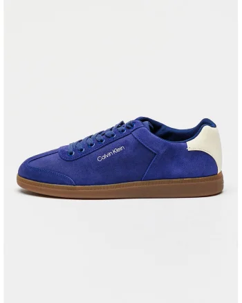 Pantofi sport de piele intoarsa cu logo lateral si talpa joasa, Albastru indigo