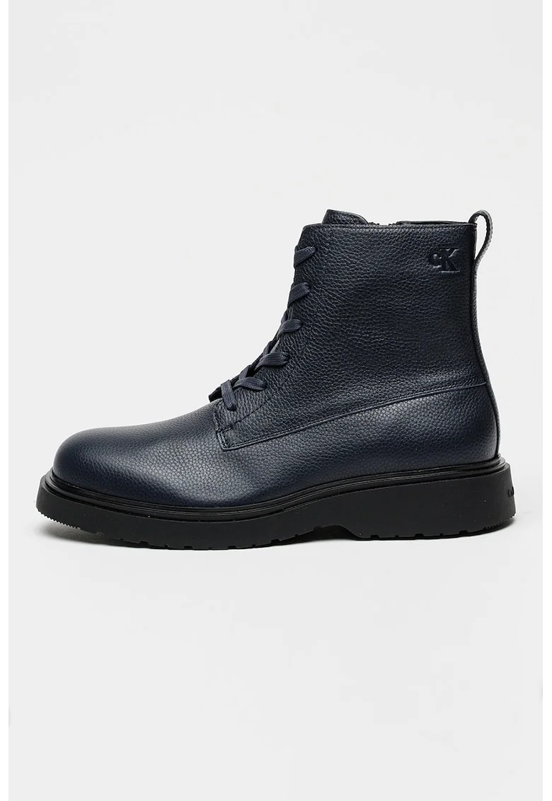 Ghete de piele Combat, Negru/Bleumarin