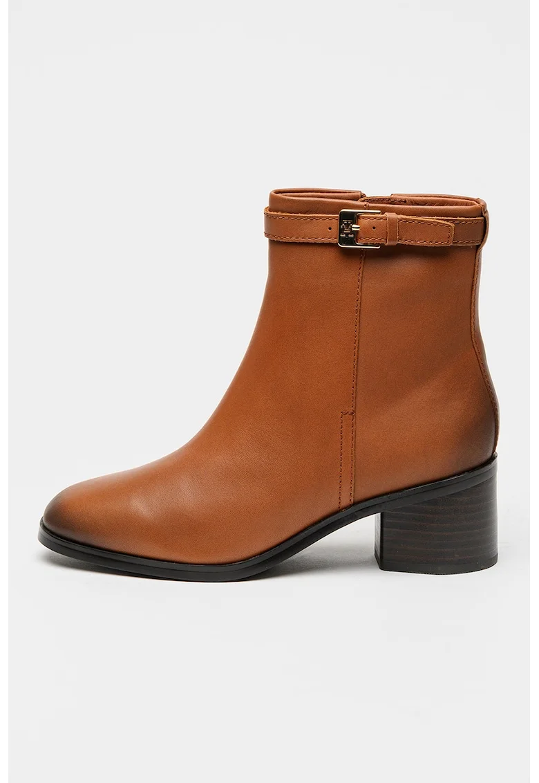 Botine de piele cu fermoar lateral, Maro scortisoara