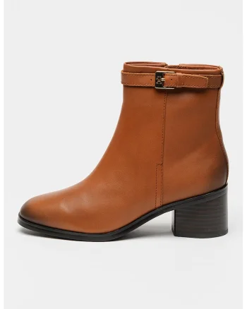 Botine de piele cu fermoar lateral, Maro scortisoara