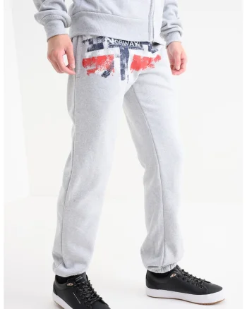 Pantaloni de trening cu logo Mapote, Gri melange/Rosu vermillion