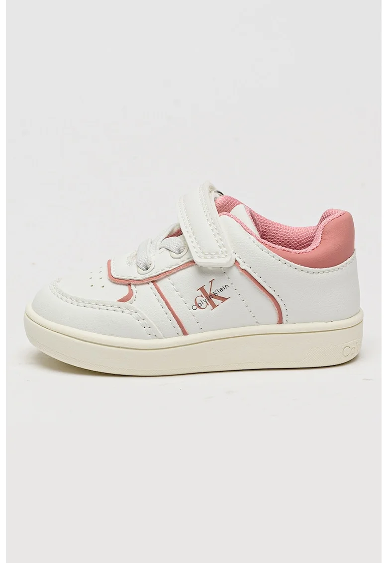 Pantofi sport cu velcro si logo, Alb murdar/Roz